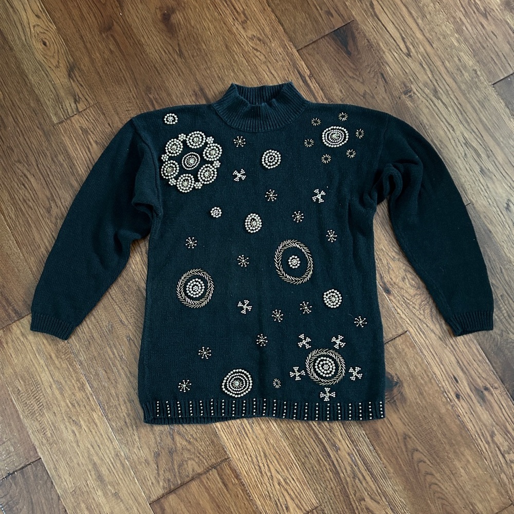 Vintage Victoria Harbor Bejewelled Sweater Gold Beaded - Medium